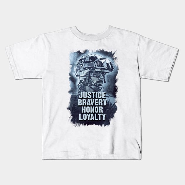 Justice Bravery Honor Loyalty Warriors Code of Conduct Kids T-Shirt by Naumovski